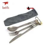 Titanium cutlery set with carrying pouch