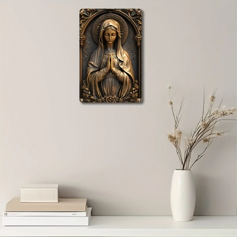 Decorative religious wall art with a praying figure