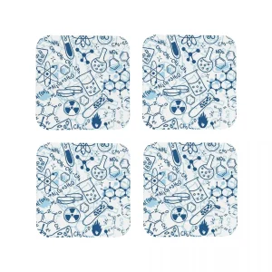 Science-themed square coasters with laboratory patterns