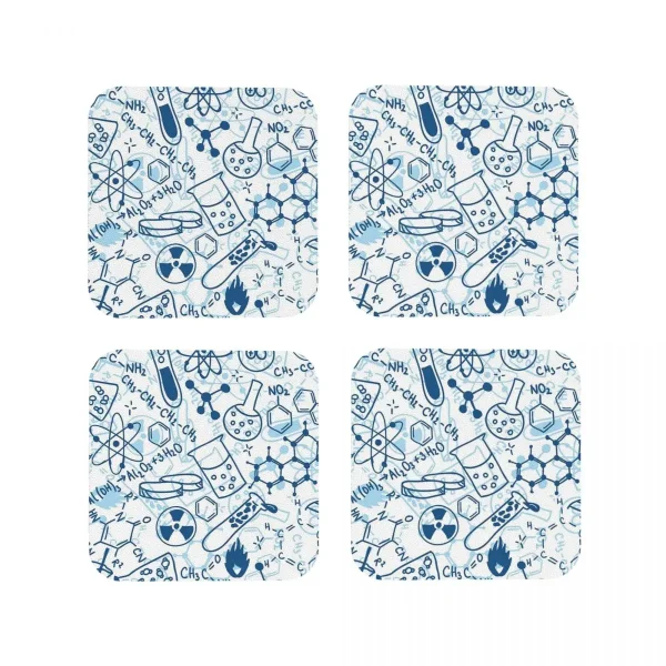 Science-themed square coasters with laboratory patterns